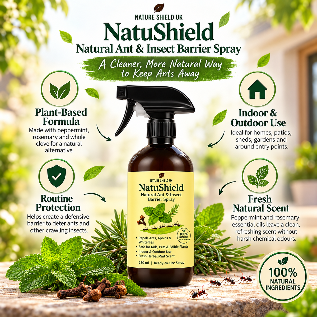 NatuShield – Natural Ant & Insect Barrier Spray, 250 ml