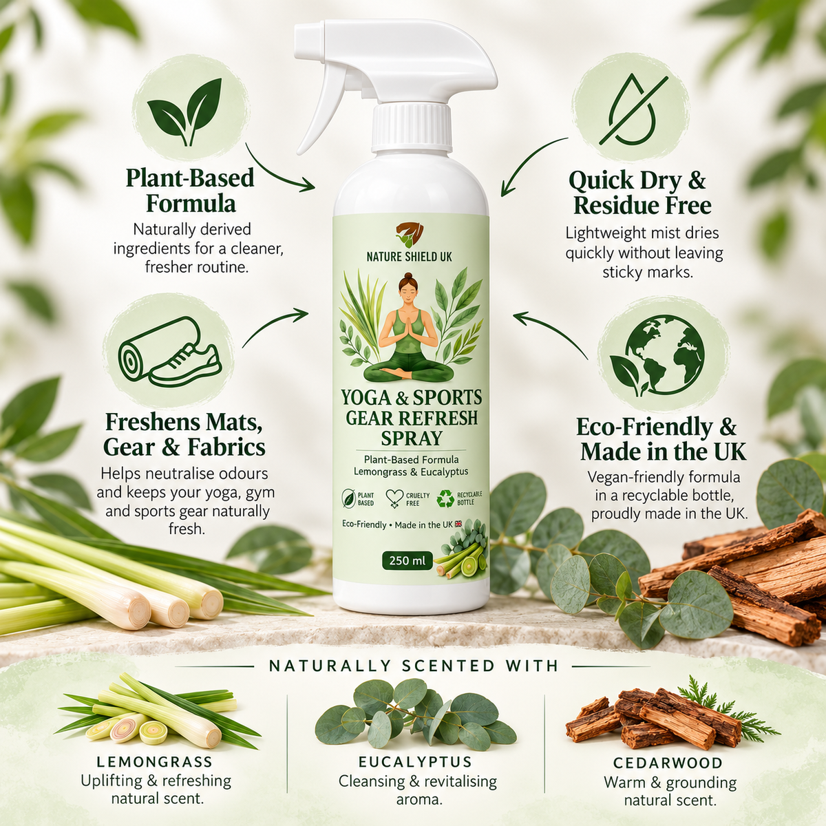 Nature Shield UK – Yoga & Sports Gear Refresh Spray, 250 ml